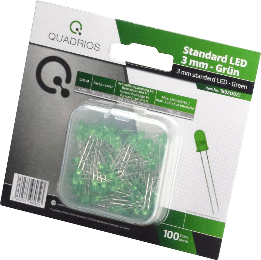 QUADRIOS, 1802O021, LED Sortiment 3 mm Leuchtdioden Grün 100 tlg