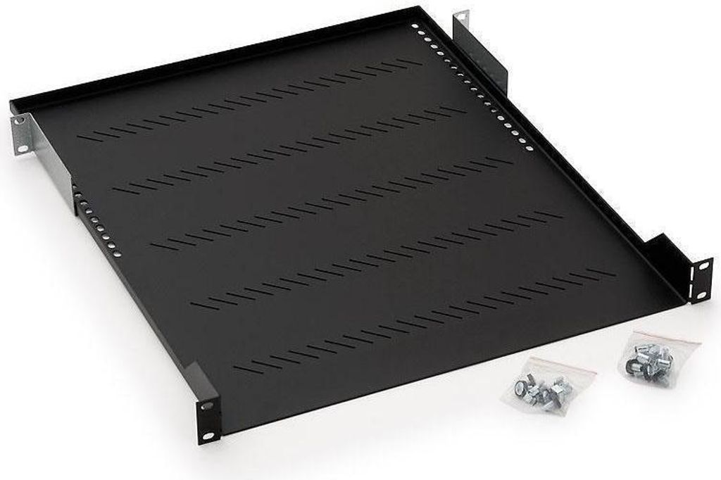 19" perforierter Fachboden 1HE 150mm, schwarz, 15kg Belastung