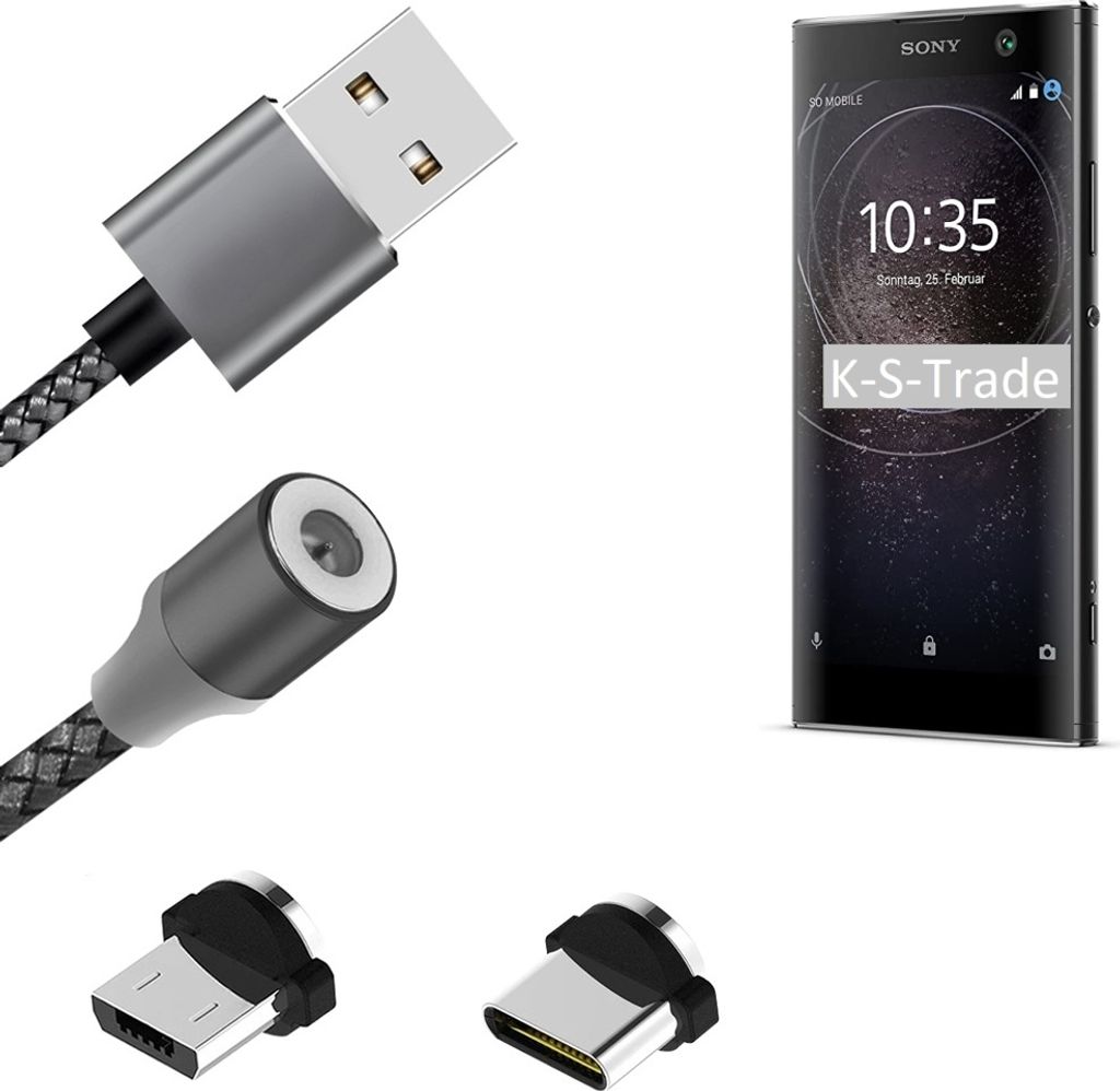 K-S-Trade Hochwertiges Magnet-Lade-kabel Sync-Kabel Daten-Kabel für Sony Xperia XA2 mit USB-Typ-C-Anschluss und Micro-USB-Anschluss 2A bis zu 480mbps