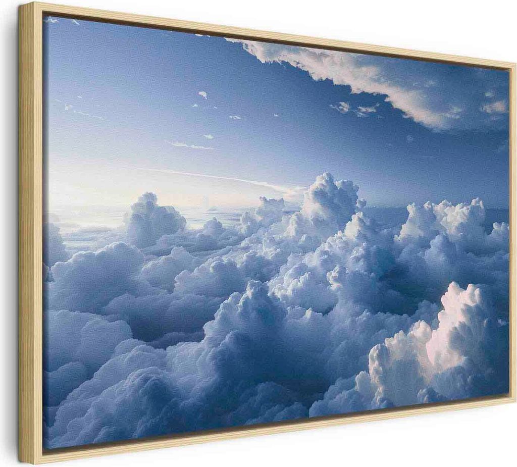 Italienischer Leinwand Leinwandbild - Aerial Landscapes: Rays Lighting Up Fluffy Cloud Formations 120x80 cm Muster b-H-10049-b-a