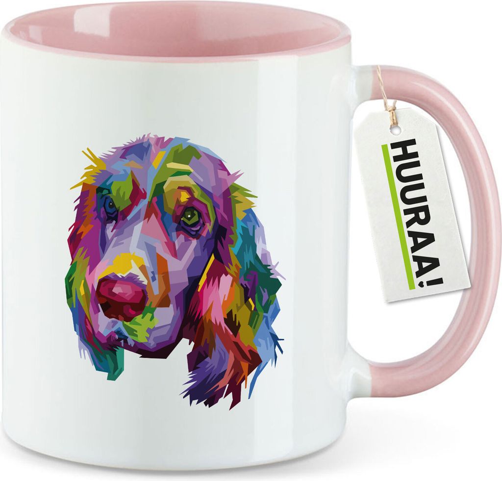 Huuraa Kaffeetasse Cocker Spaniel Colorful 330ml Rosa Keramik Kaffeebecher Geschenkidee