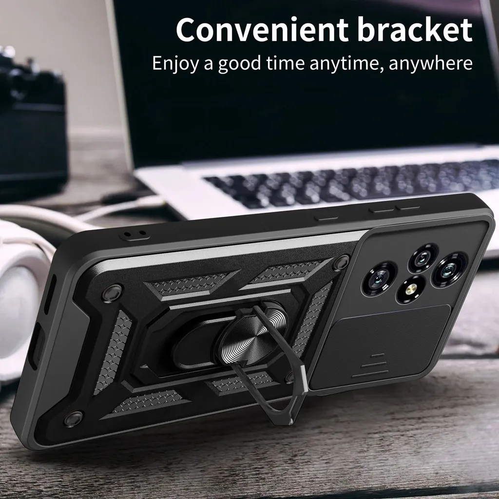 DESSEN Cover Con Anello Rotante 360° Per Honor X7 – Custodia Sottile Antiurto In TPU E PC Con Supporto Magnetico (Nero) - 3