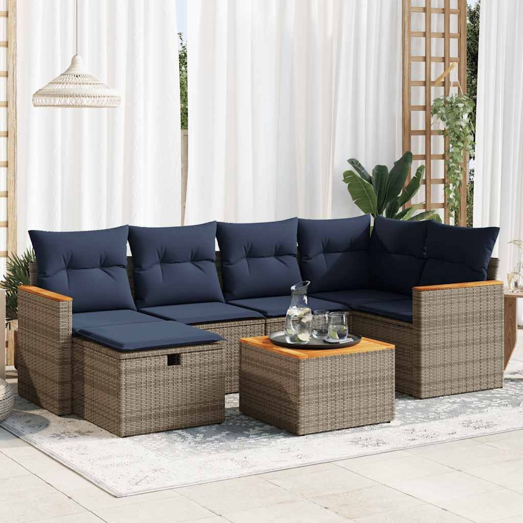 Maison Exclusive - 7-tlg. Garten-Sofagarnitur mit Kissen Grau Poly Rattan