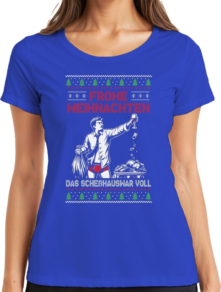 Frohe Weihnachten Sarkasmus - Ugly Christmas Sweater Damen T-Shirt, Blau, S