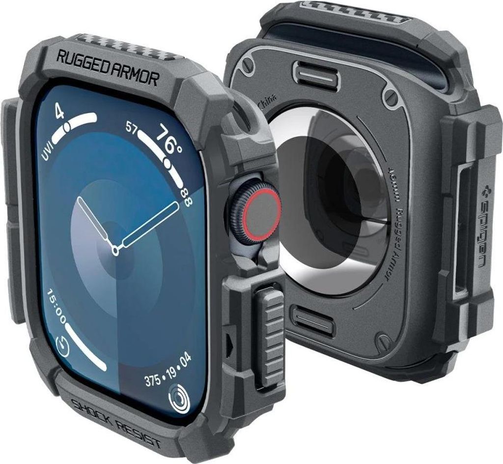 Spigen Rugged Armor, Hlle, Smartwatch, Dunkles Grau, Apple, Apple Watch 10 (42mm), Thermoplastische Polyurethane (TPU)