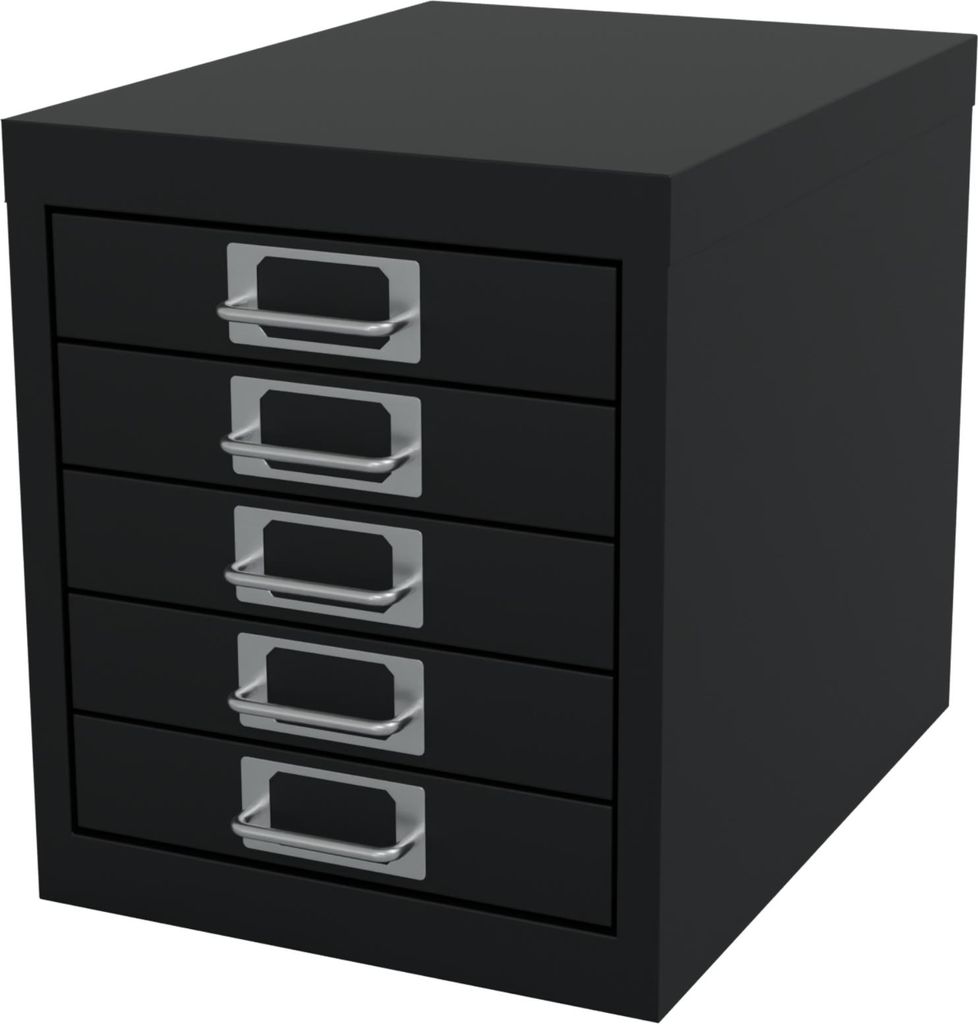 HAGO24 Aktenschrank Schwarz Schubladenschrank 5 Schubladen Stahlschrank Schreibtisch Organizer DIN A4 Etikettenhalter Bürocontainer Homeoffice Abl...