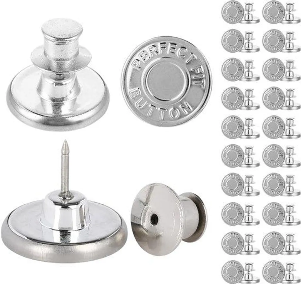 Boutons en alliage de zinc argenté pour denim haute résistance x20