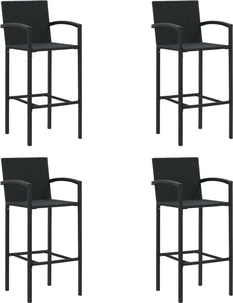 Tabouret de bar 4 pcs en poly rotin noir - Set de chaises hautes jardin