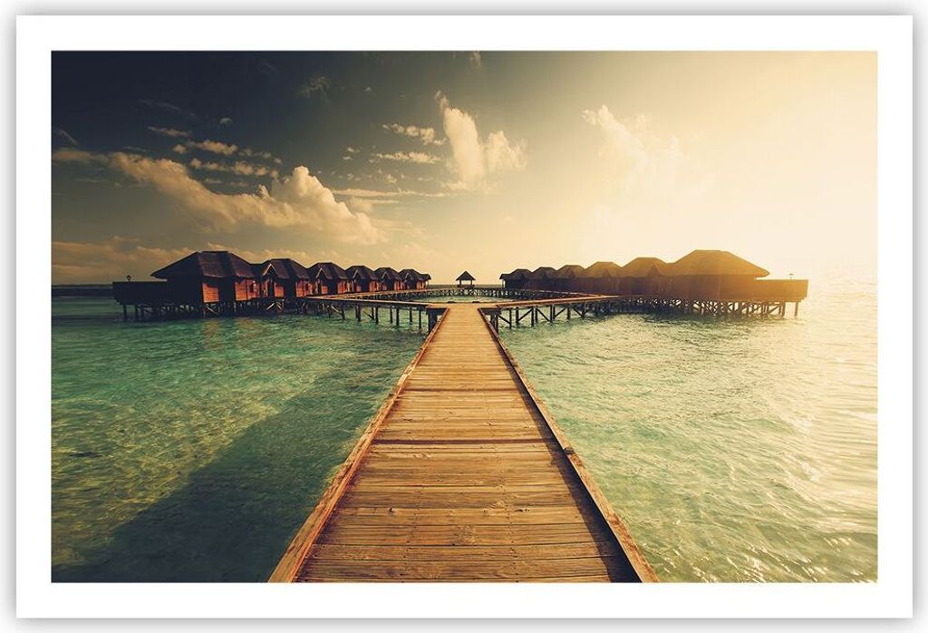 Poster - Poster ohne Rahmen - Malediven Ferienhäuser Wasser - 91,5x61 cm - Wand Bild - Wanddeko - Wandbilder - Kunstposter - Wandposter - Bilder -...