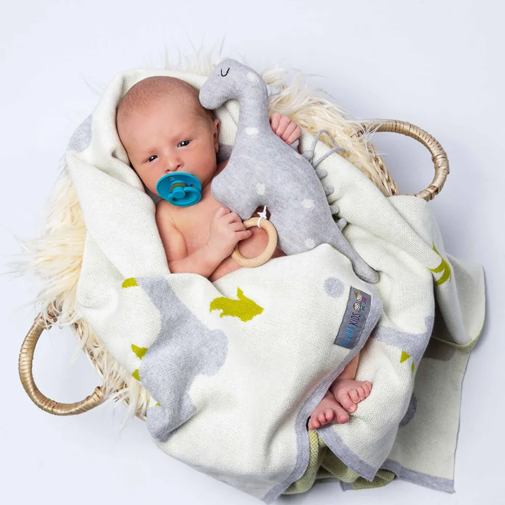 Couverture Bébé Tiny Dinosaures Beige - Douceur et Grand Format - 3
