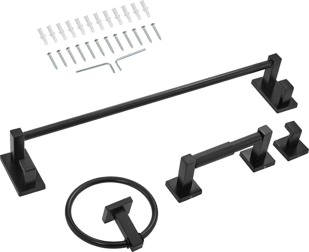 SucceBuy Badezimmer Hardware Zubehör Set aus SUS201 Edelstahl (4-teilig) mit Handtuchstange, Handtuchhalter (runder Ring), Haken und Toilettenpapi...