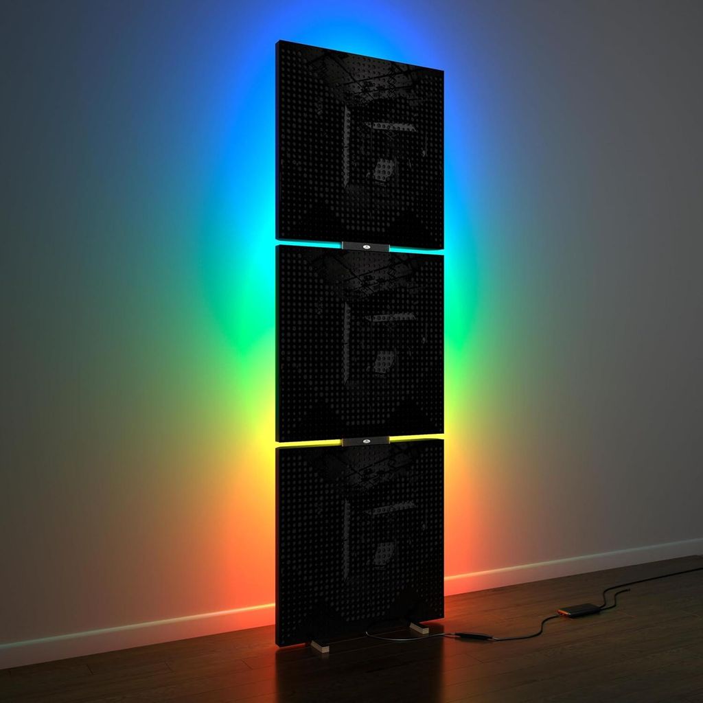 3er-Pack – Akustikpaneele „WILDS” mit Stehleuchte RGB-Licht |Mobiler LED-Akustikständer mit Hintergrundbeleuchtung|150x50x5cm|Schwarzer Kuns...