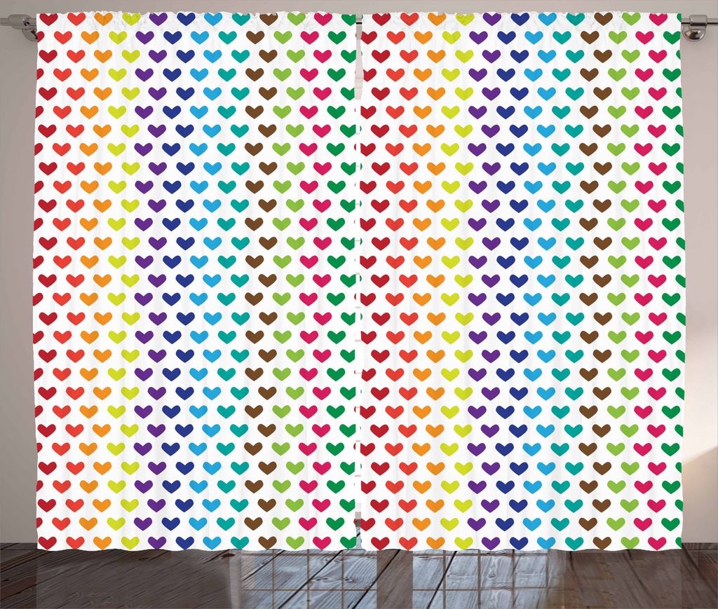 ABAKUHAUS Herzen Rustikaler Vorhang, Valentinstag Pink Theme, Wohnzimmer Universalband Gardinen mit Schlaufen und Haken, 280 x 175 cm, Mehrfarbig