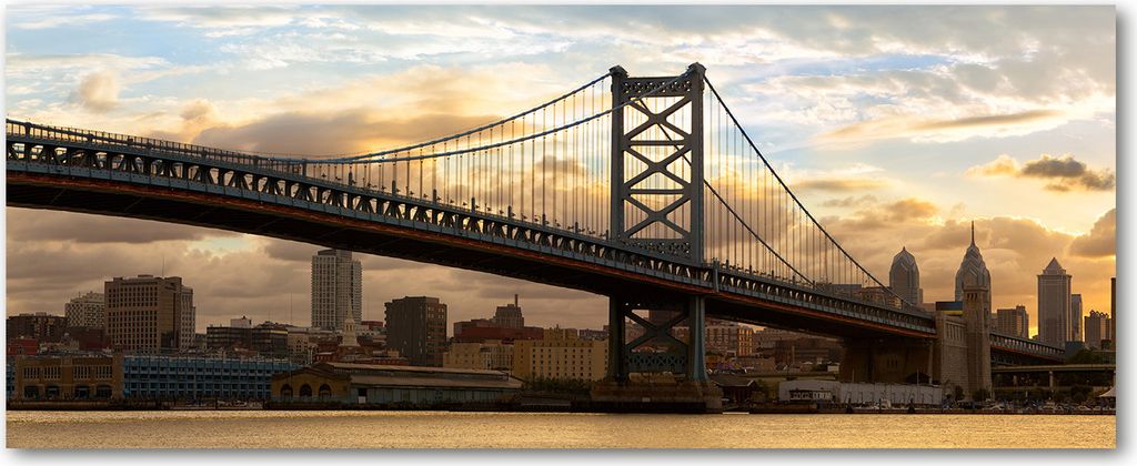 Tulup Leinwandbild - 125x50 cm - Wandkunst - Drucke auf Leinwand - Leinwanddruck - Sehenswürdigkeiten & Architektur - Gelb - Philadelphia Brücke