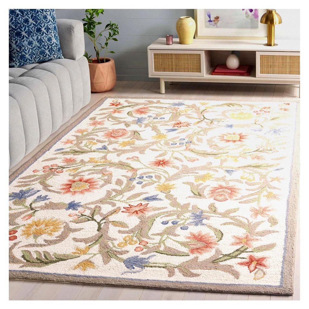 Traditioneller Teppich für Wohnzimmer, Esszimmer, Schlafzimmer - Chelsea Kollektion, Kurzer Flor, Elfenbein und Multicolor, 114 x 175 cm