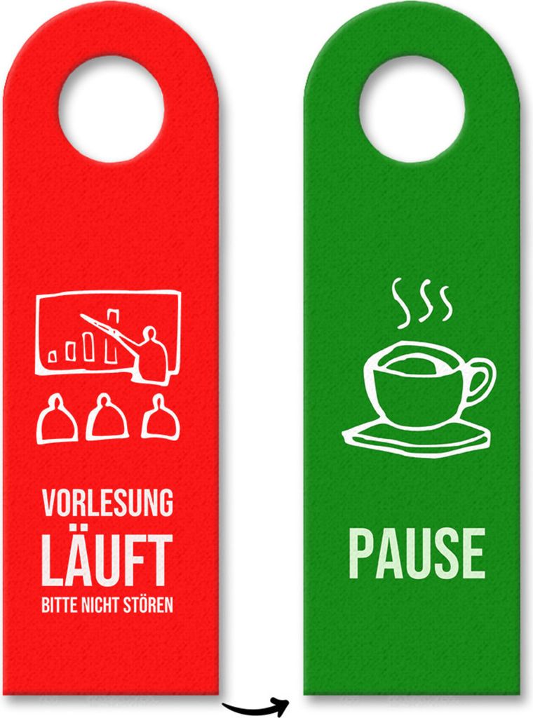 Vorlesung läuft - Bitte nicht stören Türhänger mit Pause auf der Rückseite
