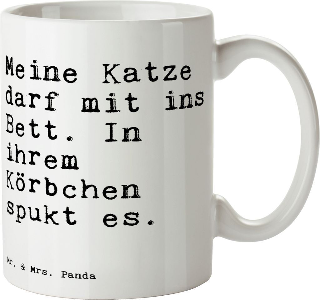 Mr. & Mrs. Panda Tasse Meine Katze darf mit... - Weiß - Geschenk, Kaffeetasse, Bett, Liebe, Sprüche, Freundin, Körbchen, Kaffeebecher, bedruckt,...