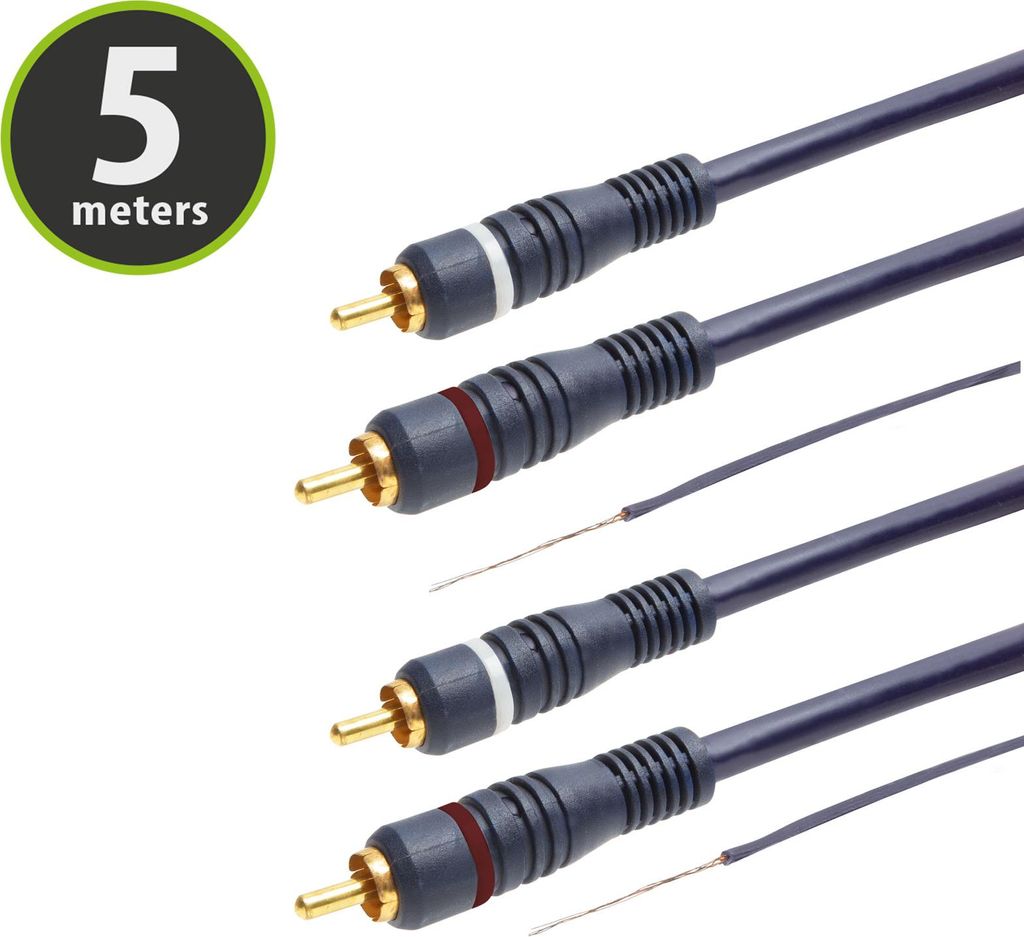 5 Meter langes blaues RCA-Kabel mit zwei RCA-Steckern, vergoldeten Anschlüssen - hochwertiges Multimedia- und TV-Anschlusskabel - 6 mm Kabel, idea...