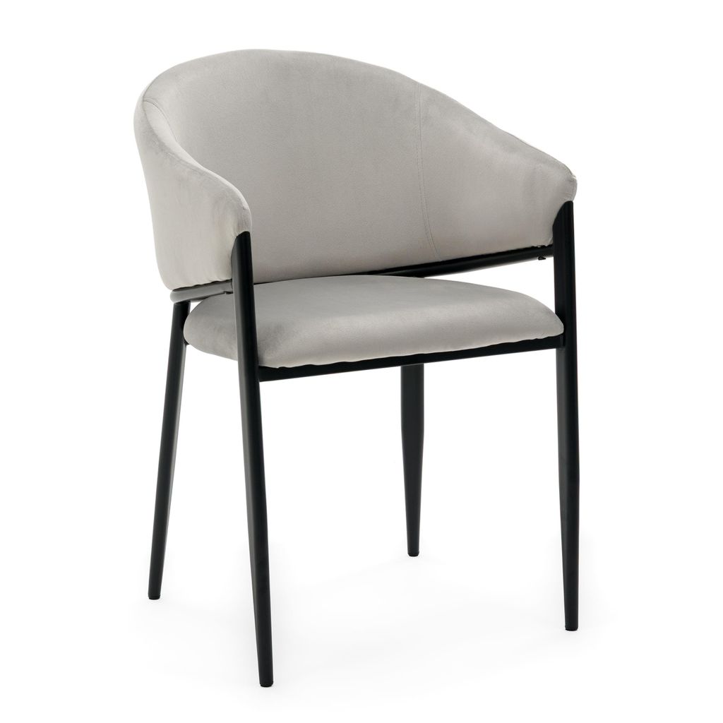 NEW HOME GLAMOUR-Stuhl für das Esszimmer – gepolsterter Wohnzimmerstuhl aus Veloursstoff mit Armlehnen – hellgrau – moderne Möbel