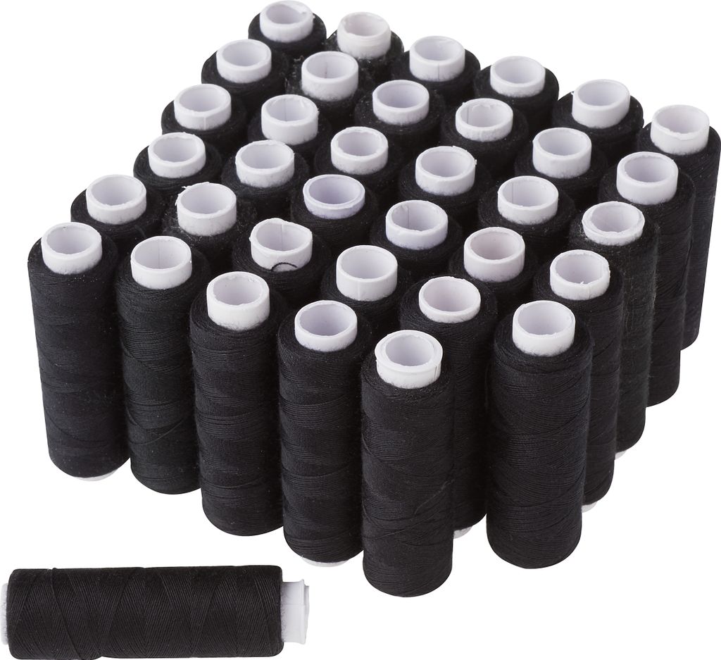 VBS XXL Nähgarn Set 36 Rollen 100 m Nähfaden Garn Nähzubehör 36 Stück Schwarz