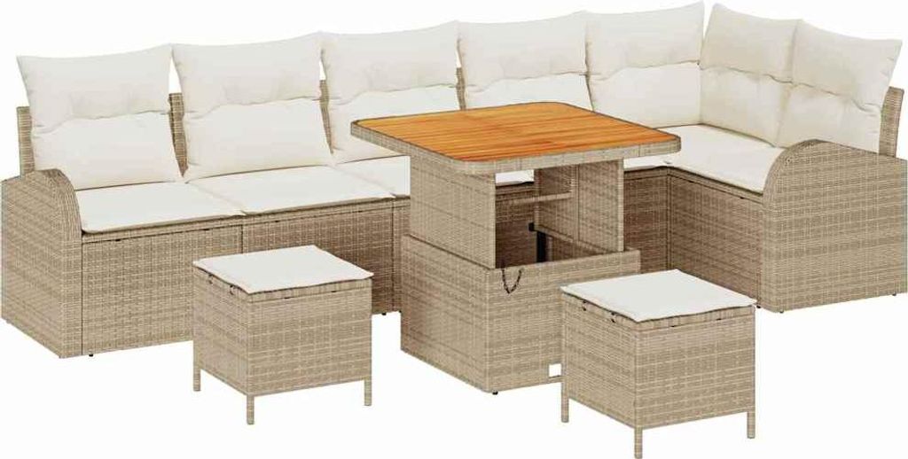 Möbel Garten-Sofa-Set - Outdoor-Lounge-Set - mit Kissen mit Speicher 9er Set,multifunktional& Moderne - Beige und Creme - Gartengarnitur - Gartens...