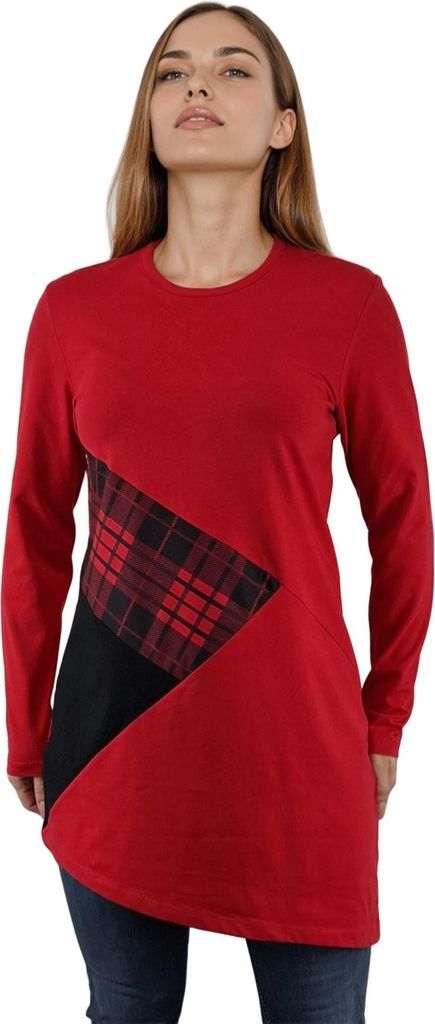 Asymmetrische Damenbluse/Tunika mit langen Ärmeln und Rundhalsausschnitt : 2XL
