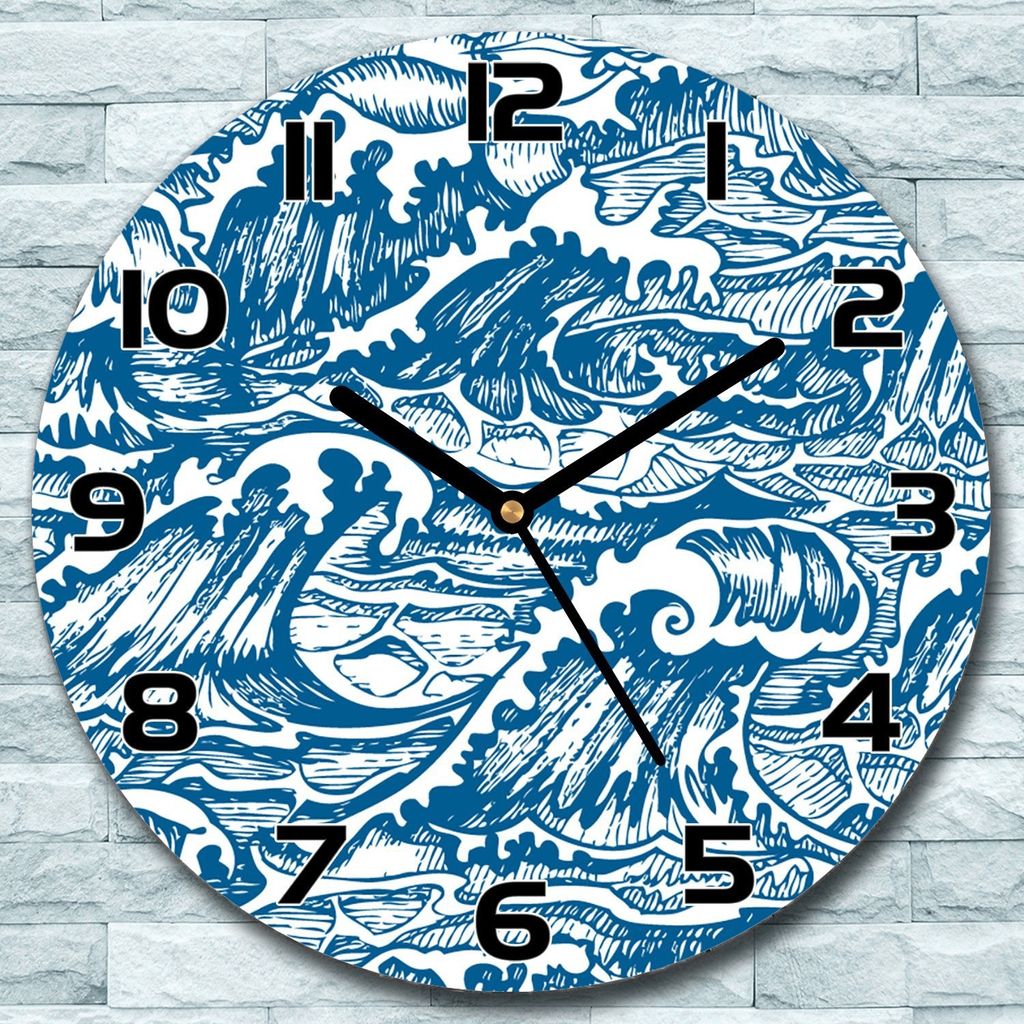 Wanduhr aus Glas Rund fi 30 Sturmwellen Meer Quarz Deko Wohnzimmer Büro