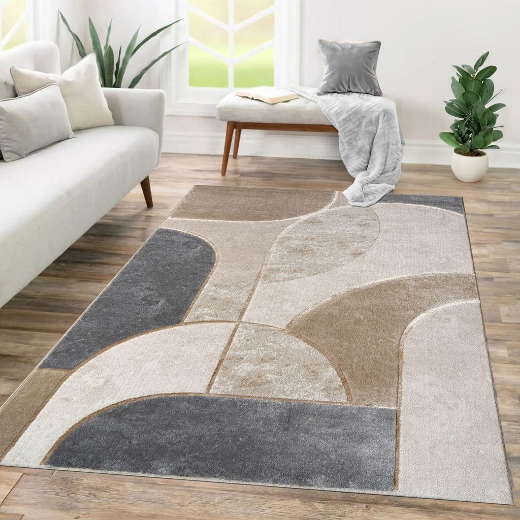 TT Home Wohnzimmer Teppich Esszimmer Kurzflor Abstraktes Produktbild 
