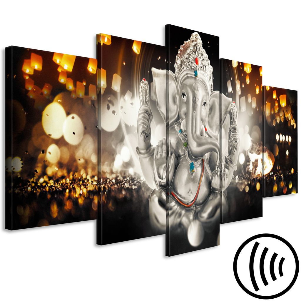 Akustikbild Ganesha Hinduismus 200x100 cm Bilder Akustikschaum Hochleistungsschallabsorber Schallschutz Leinwand 5 tlg Wandbild Raumakustik Schalld...