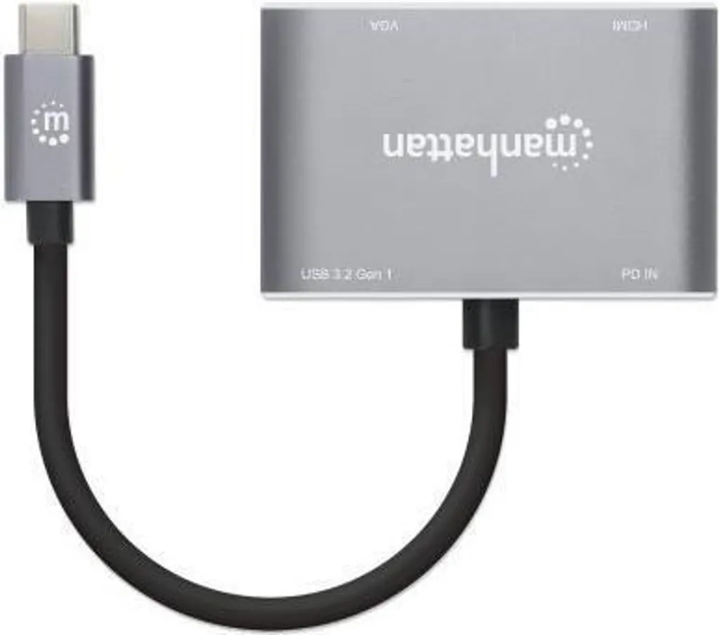 Manhattan Adaptateur USB-C vers HDMI VGA 4-en-1 avec Power Delivery 87W