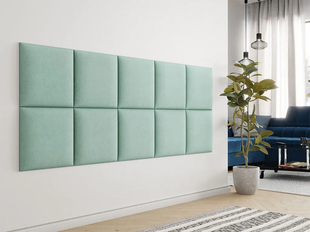 Rénovation murale facile : panneau capitonné turquoise 42x42 PAG doux