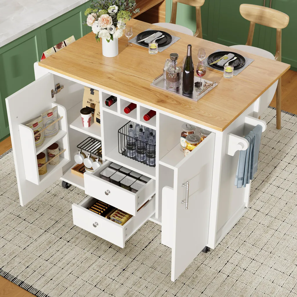 Chariot de Cuisine Mobile Meuble Buffet avec Plan de Travail Extensible