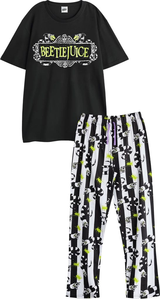 Beetlejuice - Schlafanzug mit langer Hose für Herren kurzärmlig NS8779 (M Regulär) (Schwarz)