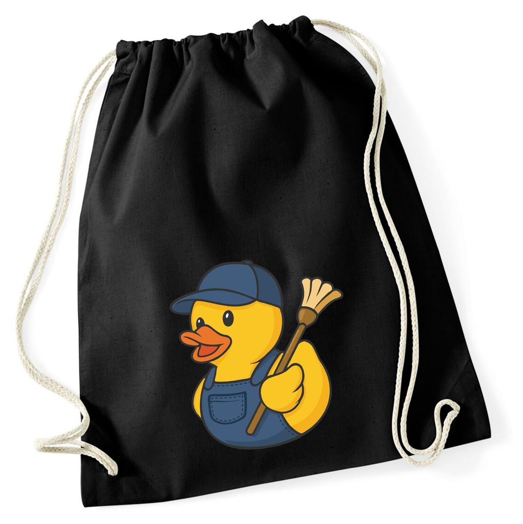 Huuraa Turnbeutel Quietscheente Hausmeister Comic Gummiente 12 Liter Black Baumwolle Rucksack Geschenkidee