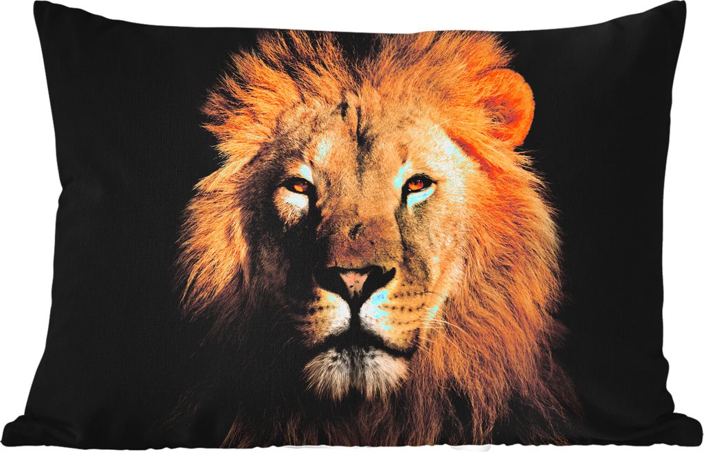 MuchoWow Outdoor Kissen - Löwe - Tiere - Schwarz - Hell - Braun - Porträt - 50x30 cm - Wetterfest - Lounge Kissen - Sofa kissen - Wohnzimmer De...
