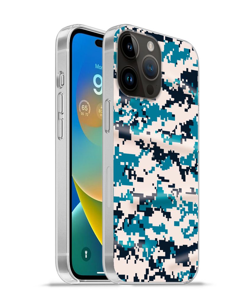 MuchoWow Handyhülle Schutzhülle Hülle für Apple iPhone 14 Pro Max Blaues und weißes Camouflage-Muster Silikon Softcase Handy Hülle - Hardcover