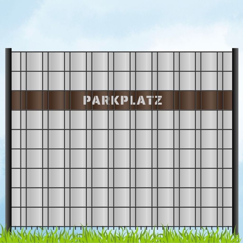 zaun|zu Sichtschutzstreifen mit Laser Beschriftung "PARKPLATZ" für Doppelstabzaun Braun