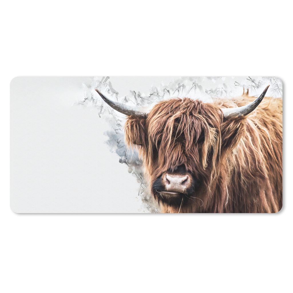MuchoWow Mauspad Mousepad Schottischer Highlander - Kuh - Rauchen 60x30 cm - Mousepads - Maus Mat - Pad - Mausunterlage - Nachhaltig