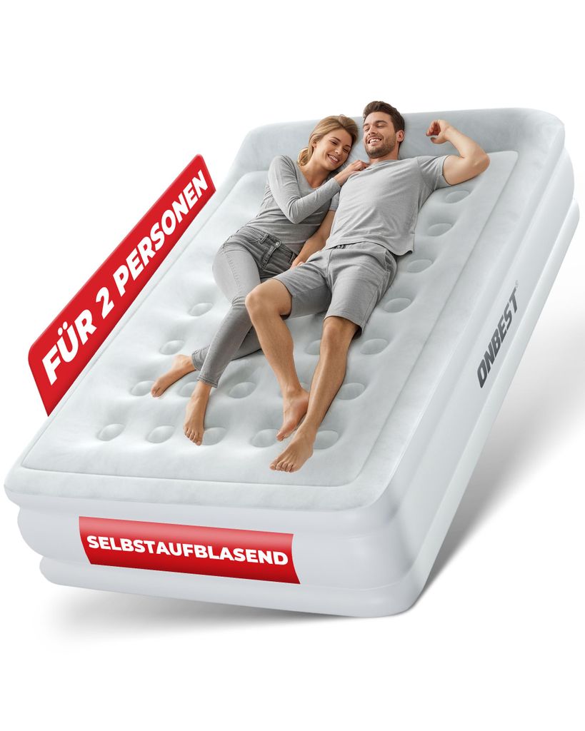 A couple is lying on an inflatable mattress.