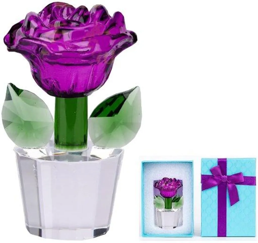 Rose en cristal K9 rouge unique de 9 cm - Fleur éternelle artisanale