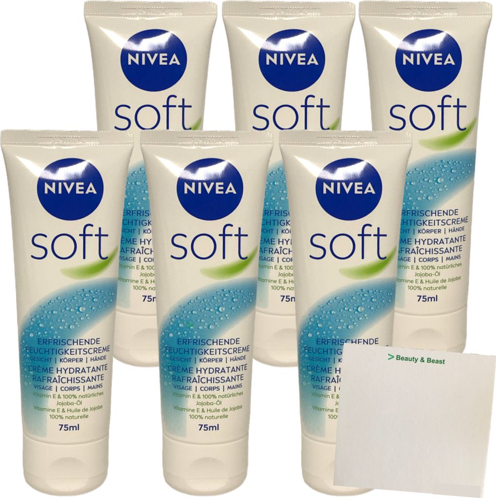Nivea Softcreme erfrischende Feuchtigkeitscreme in der Tube 6er Pack (6x75ml) + usy Block