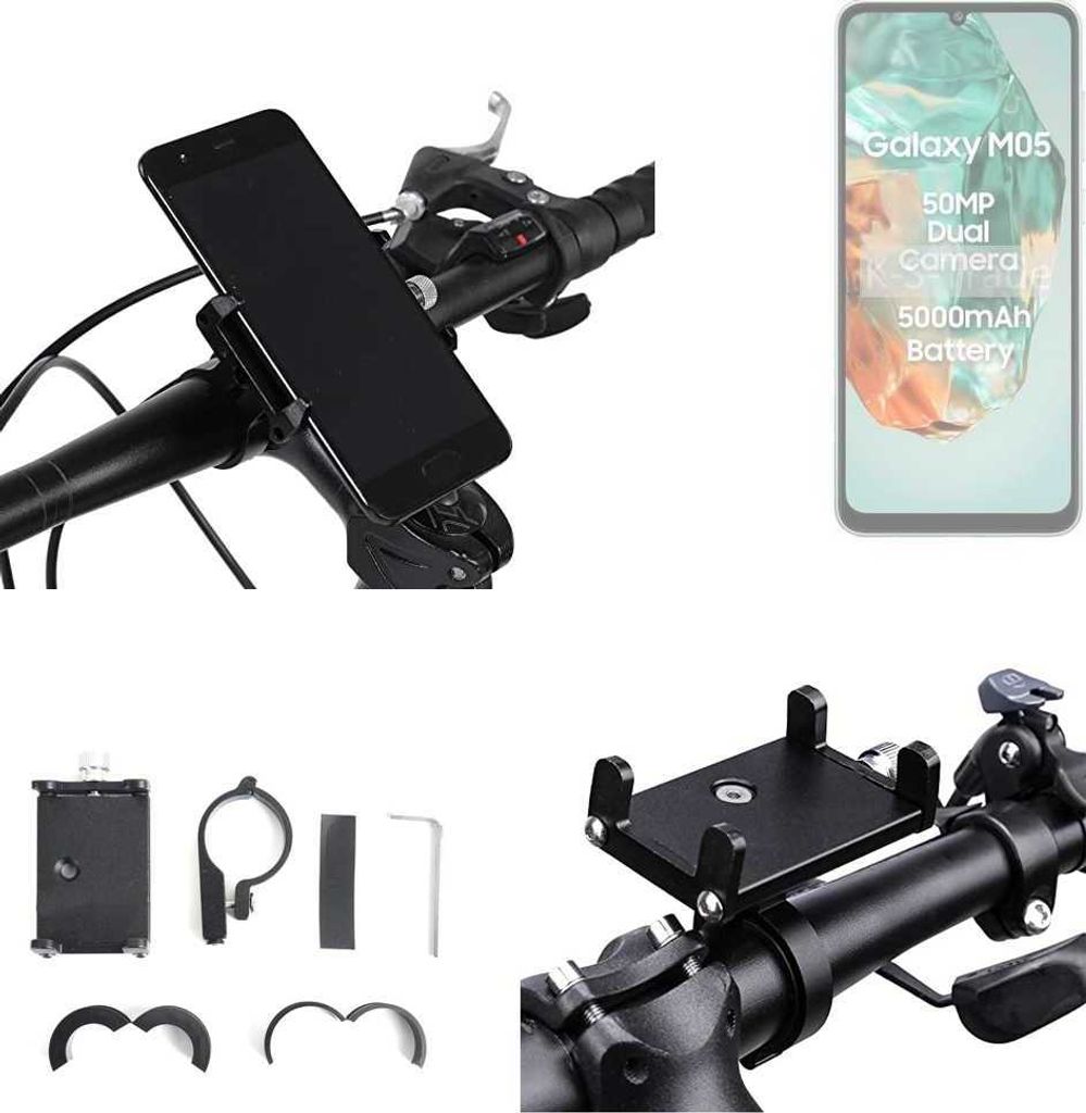 K-S-Trade Handyhalterung für das Fahrrad kompatibel mit Samsung Galaxy M05 Halter Lenkstange Fahrradhalterung Motorrad Bike Mount Befestigung