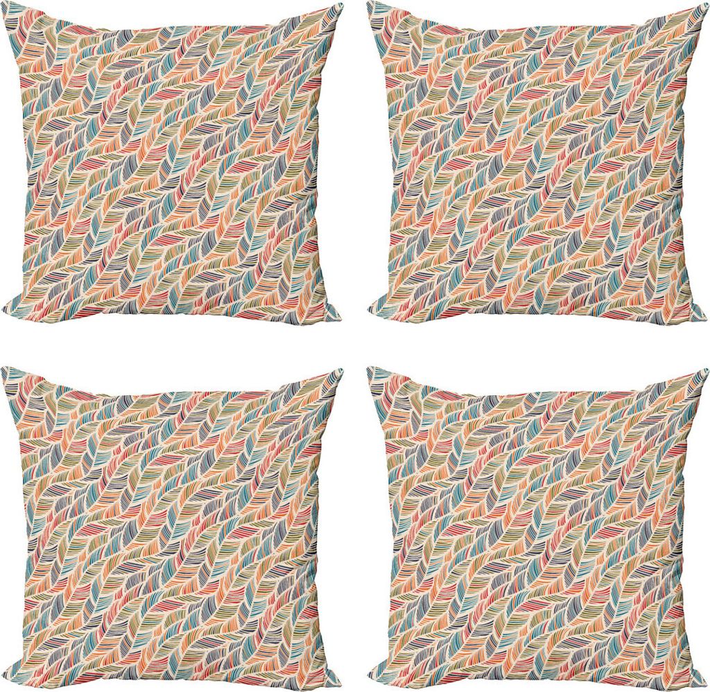 ABAKUHAUS Boho Kissenbezug Set (4 Stück), Abstrakt Feder-Welle, Moderner Doppelseitiger Digitaldruck, 45 cm x 45 cm, Mehrfarbig