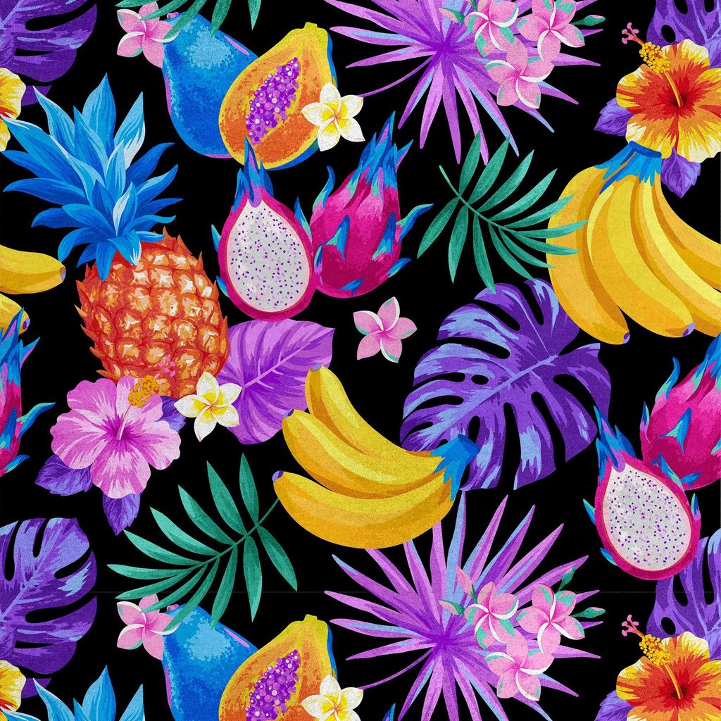 Royal Samt Stoff Polyester Zum Nähen - Motiv Tropische Frucht
