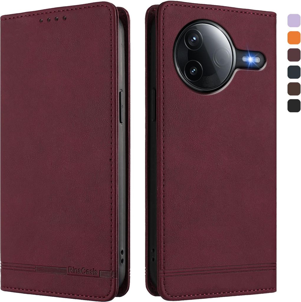 Hülle für Xiaomi Poco F7 Pro/F7 Ultra, Retro Kunstleder Ständer Klapphülle mit Kartenfächer und Magnetische Rot