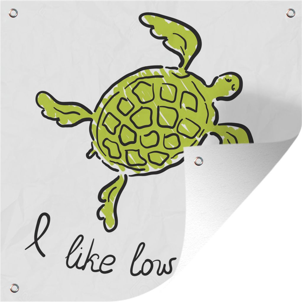 MuchoWow 100x100 cm Outdoor-Poster Gartendeko Sichtschutz Garten Poster für den Garten Illustration des Kopfes einer grünen Schildkröte