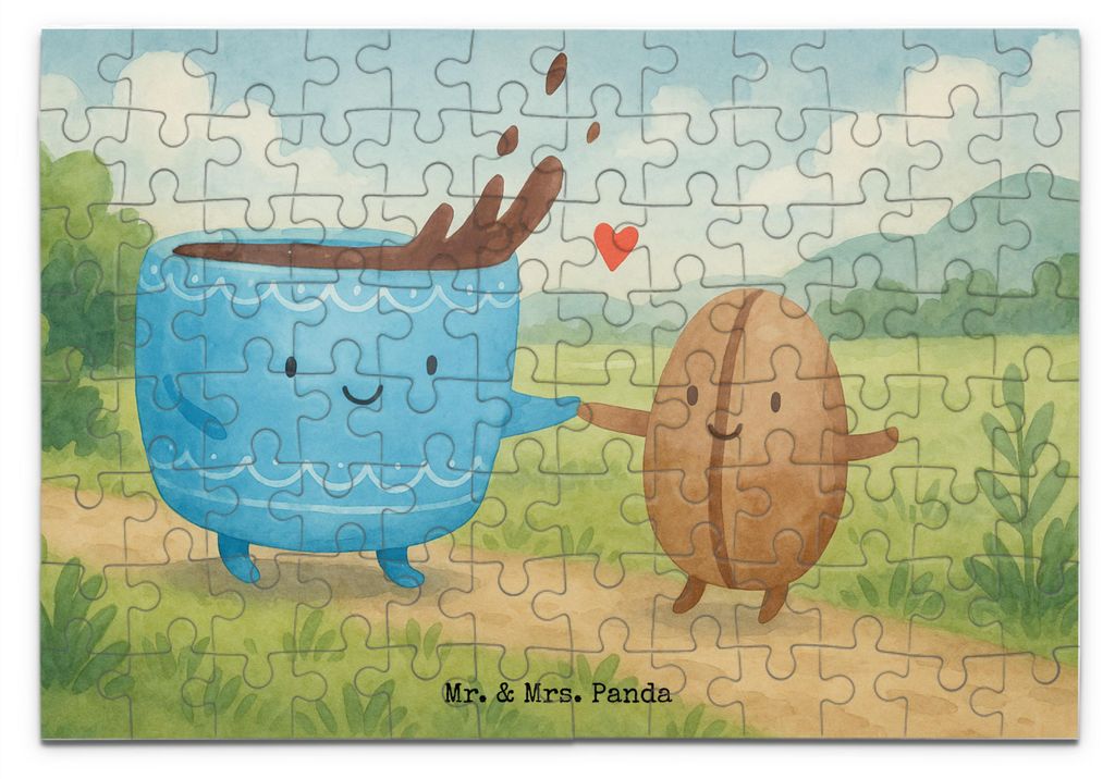 Mr. & Mrs. Panda Puzzle Kaffee Bohne Design 96 Teile - Weiß - Geschenk, Kaffeebohne, 2000, 1500, Lustige Sprüche, 500, Genuss, Glück, Puzzlespie...