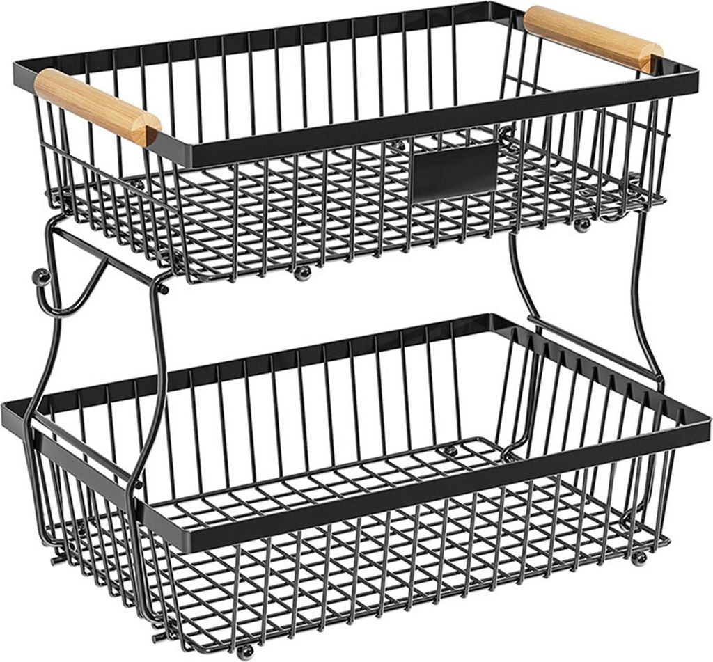 STILVORA Küchenregale, Küchenregal Doppelstock schwarz, 2-stöckiges Aufbewahrungsregal für Küche & Wohnzimmer, Obstkorb, Snack- und Tisch-Orga...