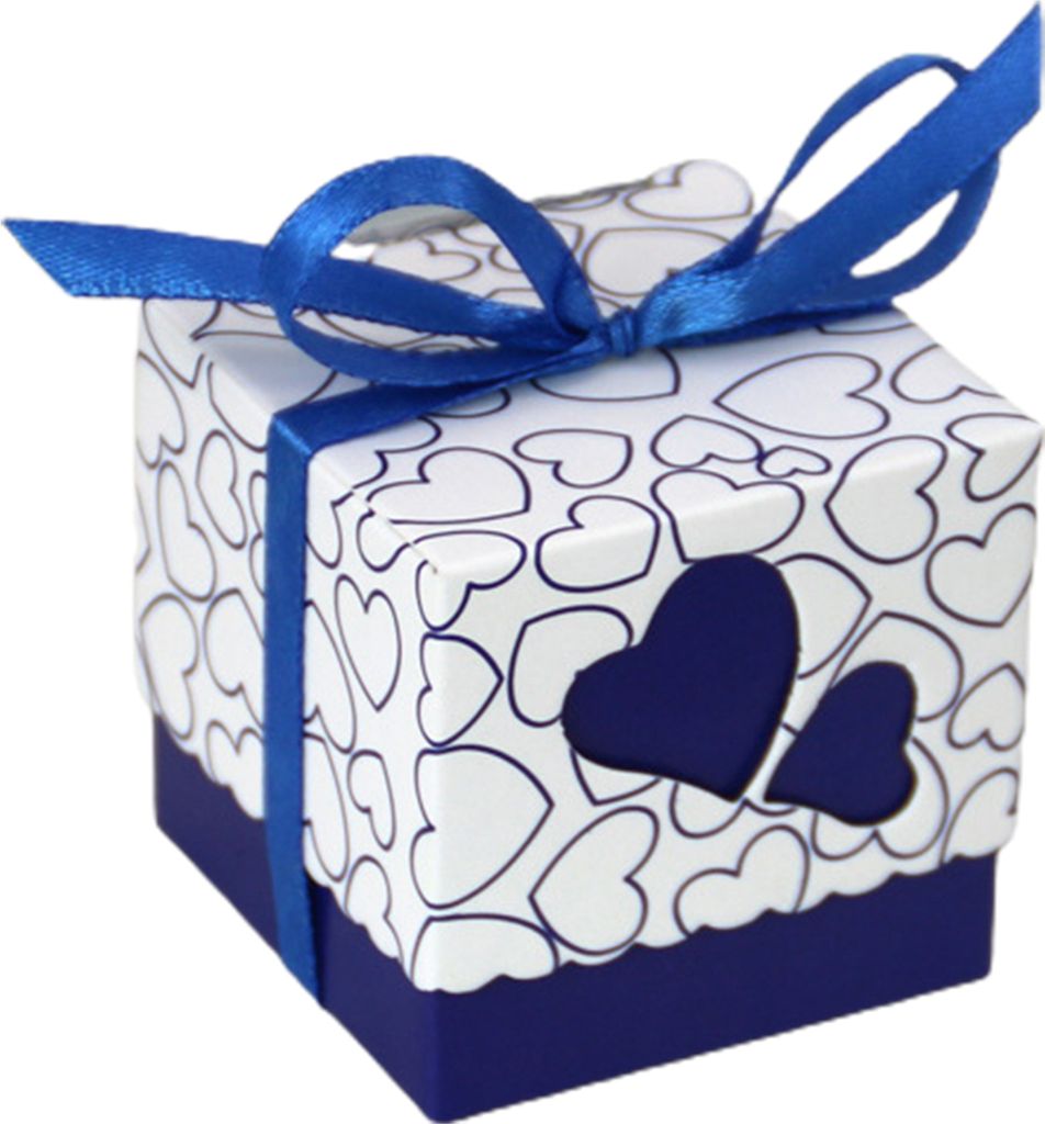 50 Stück Süßigkeitsschachteln mit Deckel, zart, hohl, niedlich, hitzebedruckt, süße Geschenkboxen, Hochzeitsgeschenke-Dunkelblau