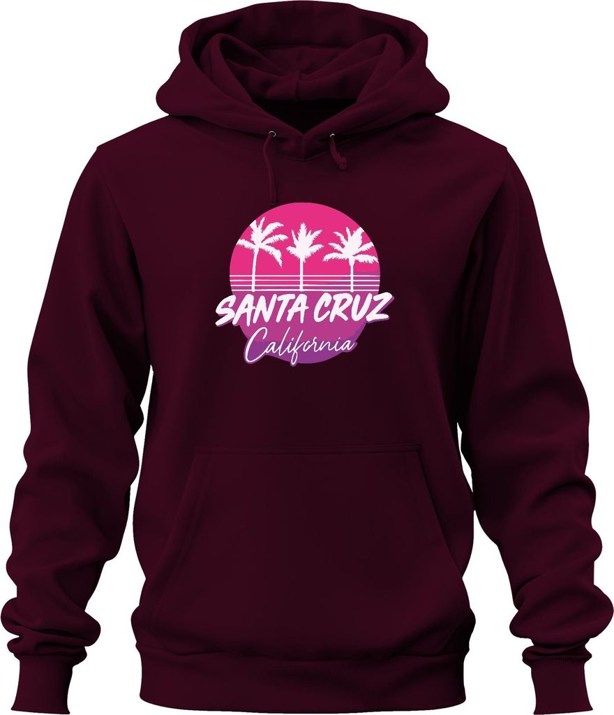 Santa Cruz California Palmen Retro Surfer Strand Küste Urlaub Uni Hoodie Kapuzenpullover, Burgundy, 3XL